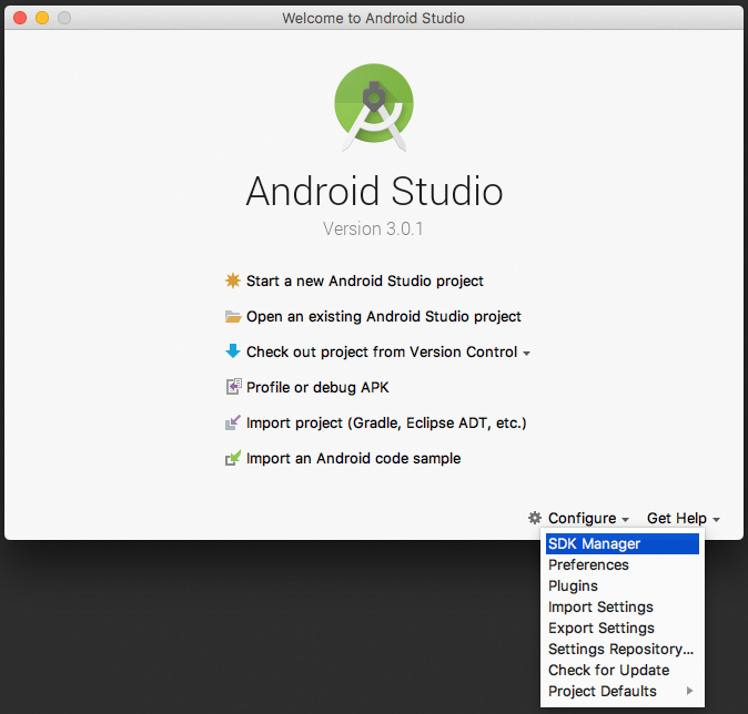 unable to locate adb android studio 3.0.1