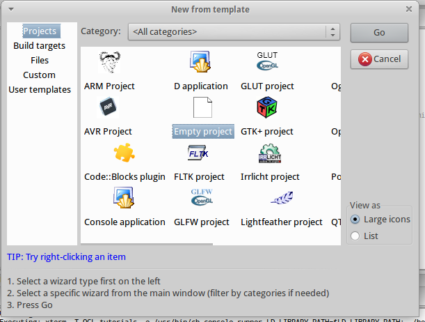 Creating a new project - Code::Blocks
