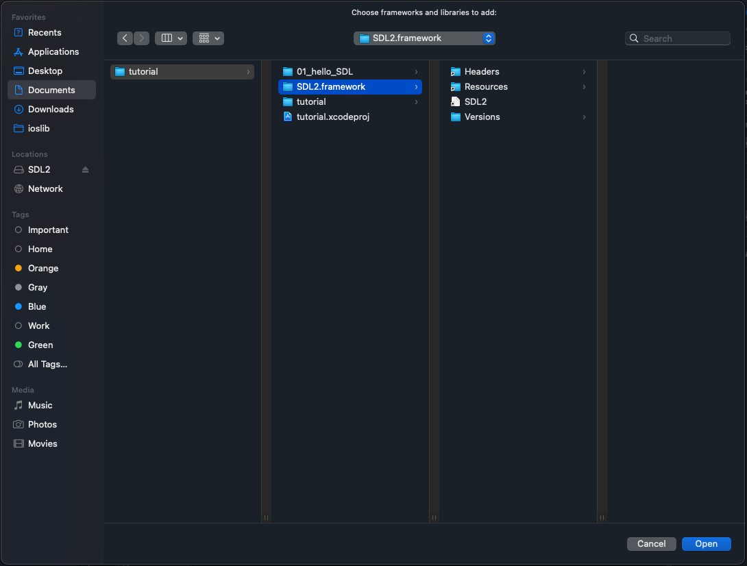 open SDL2 framework