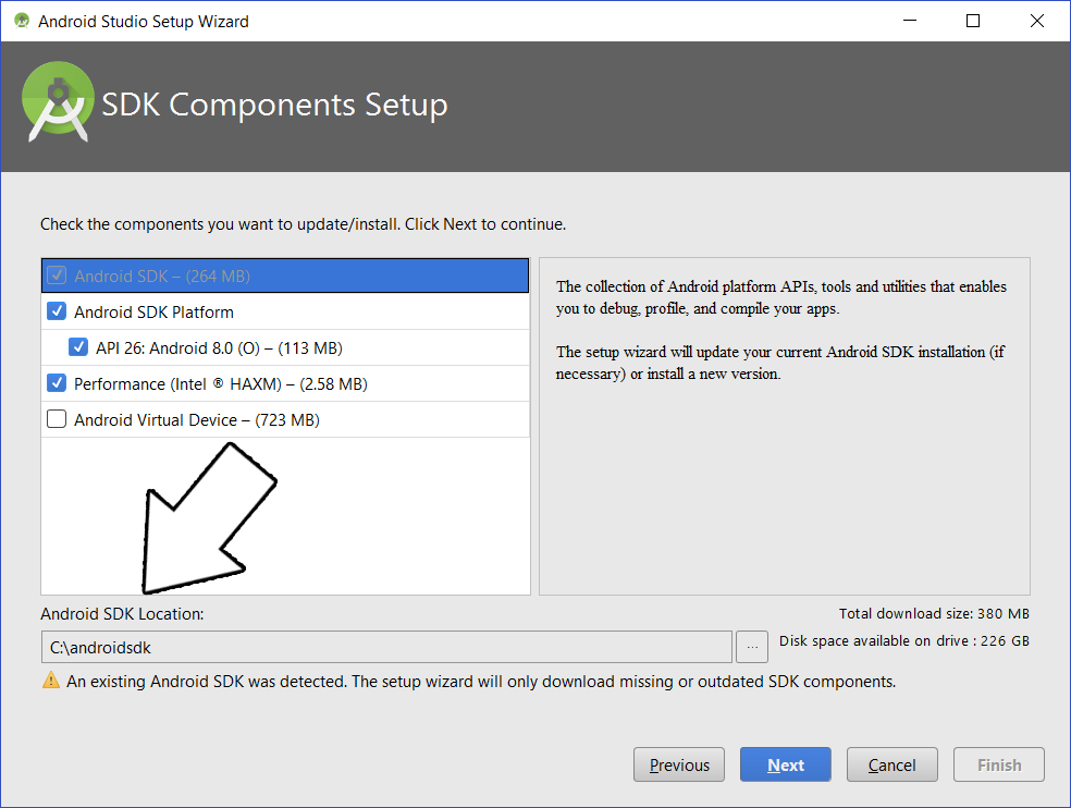 how to set android sdk location in android studio 3.0.1