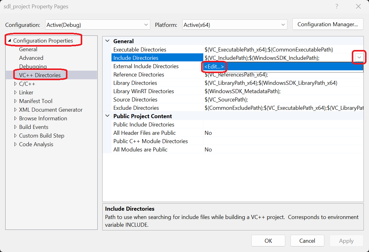 Edit Include Directories